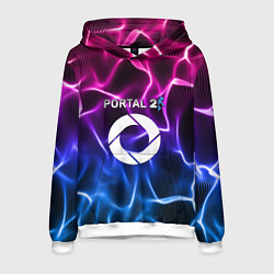 Толстовка-худи мужская Portal неоновые волны, цвет: 3D-белый