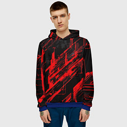 Толстовка-худи мужская Red stripes on a black background, цвет: 3D-синий — фото 2