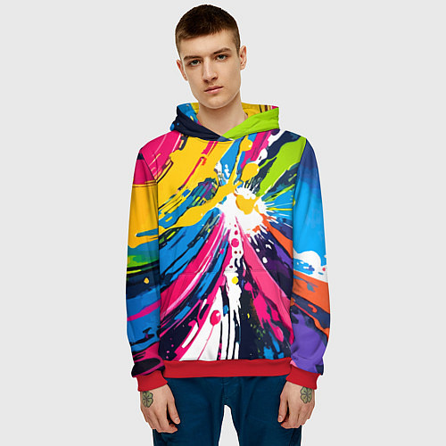 Мужская толстовка Красочная абстракция - экспрессионизм / 3D-Красный – фото 3
