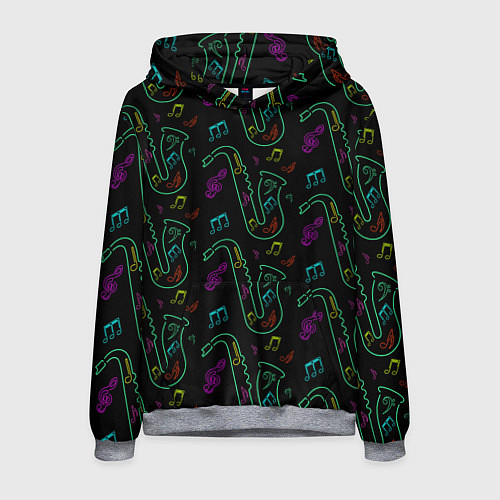 Мужская толстовка Неоновый саксофон и музыкальные ноты / 3D-Меланж – фото 1