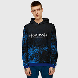 Толстовка-худи мужская Horizon: Zero Dawn синие брызги красок, цвет: 3D-синий — фото 2