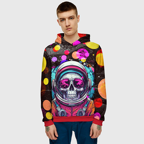 Мужская толстовка Космонавт скелет в космосе / 3D-Красный – фото 3