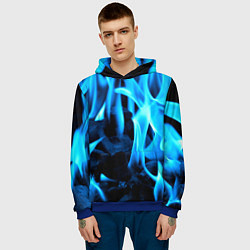 Толстовка-худи мужская Синий огонь текстура, цвет: 3D-синий — фото 2