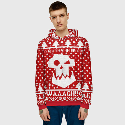 Мужская толстовка Вязаный warhammer waaagh / 3D-Красный – фото 3