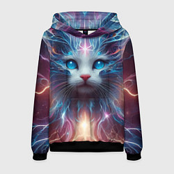 Толстовка-худи мужская Fantastic blue-eyed neon kitten, цвет: 3D-черный