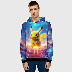 Толстовка-худи мужская Funny Pikachu - vaporwave, цвет: 3D-черный — фото 2