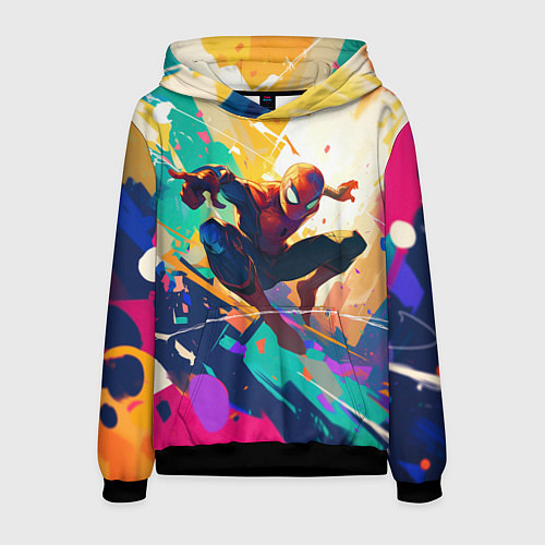 Мужская толстовка Человек-паук на ярком фоне / 3D-Черный – фото 1