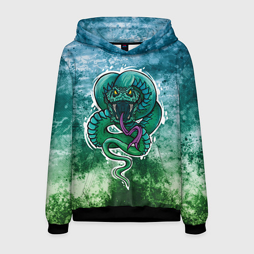 Мужская толстовка Агрессивная зеленая змея на абстрактном фоне / 3D-Черный – фото 1
