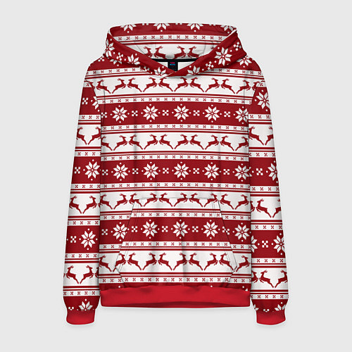 Мужская толстовка Скандинавский полосатый орнамент с оленями / 3D-Красный – фото 1