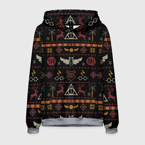 Мужская толстовка Новогодний паттерн - Гарри Поттер / 3D-Меланж – фото 1