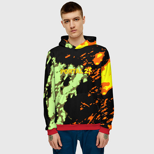 Мужская толстовка Portal огненные краски текстура / 3D-Красный – фото 3