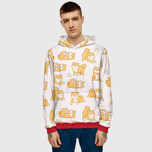 Мужская толстовка Паттерн сиба ину / 3D-Красный – фото 3