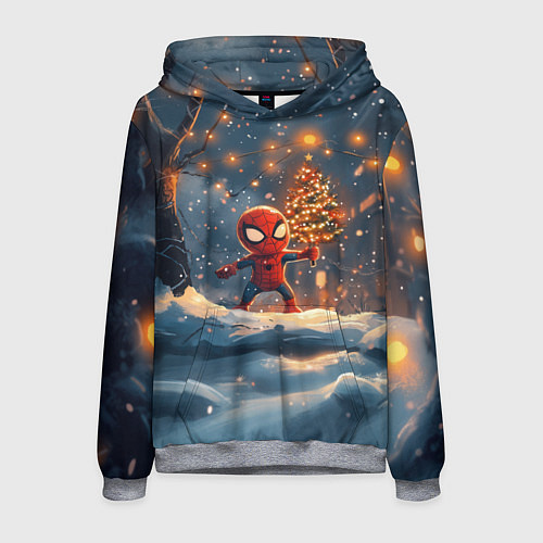 Мужская толстовка Маленький человек-паук держит елку / 3D-Меланж – фото 1
