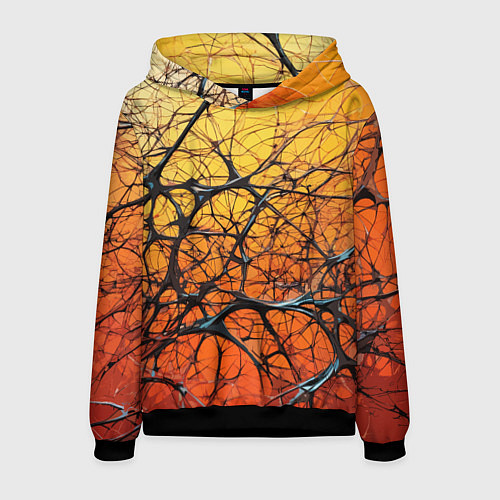 Мужская толстовка Чёрные волокна и жёлтый градиент абстракция / 3D-Черный – фото 1