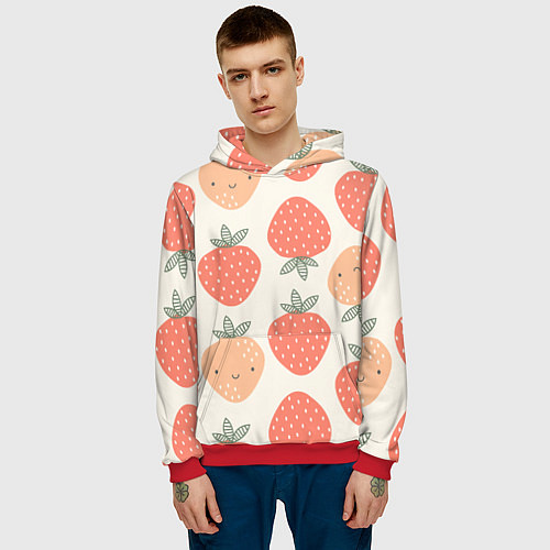 Мужская толстовка Клубничный узор / 3D-Красный – фото 3