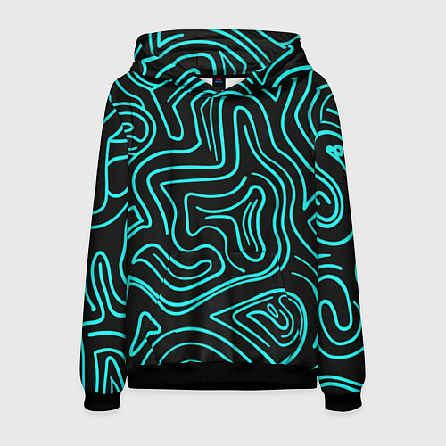 Мужская толстовка Абстракция из бирюзовых полос / 3D-Черный – фото 1
