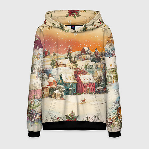Мужская толстовка Новогодний город из разноцветных домов / 3D-Черный – фото 1