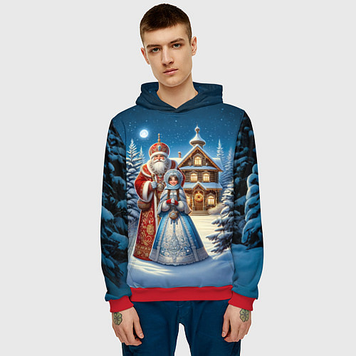 Мужская толстовка Дед Мороз и Снегурочка / 3D-Красный – фото 3