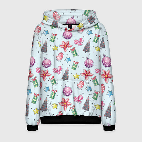 Мужская толстовка Новогодний фон / 3D-Черный – фото 1