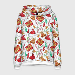 Толстовка-худи мужская Новогодний паттерн 2025, цвет: 3D-белый