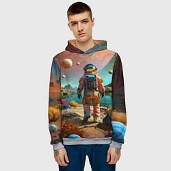 Толстовка-худи мужская Астронавт на красочной планете, цвет: 3D-меланж — фото 2