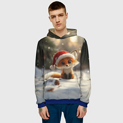 Толстовка-худи мужская Маленькая новогодняя лисичка, цвет: 3D-синий — фото 2
