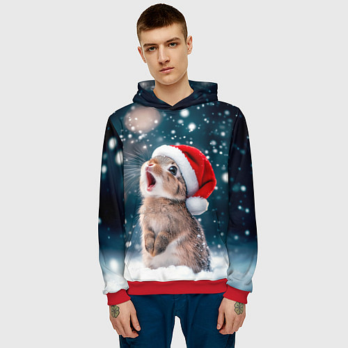Мужская толстовка Милый кролик - первый снег / 3D-Красный – фото 3