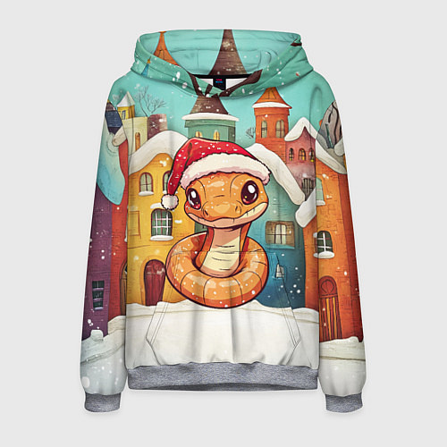 Мужская толстовка Рыжая змея в новогоднем городке / 3D-Меланж – фото 1
