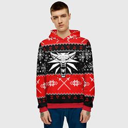 Толстовка-худи мужская Ведьмак новогодний ugly свитер, цвет: 3D-красный — фото 2