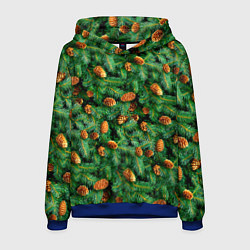 Толстовка-худи мужская Ёлка зелёная с шишками, цвет: 3D-синий