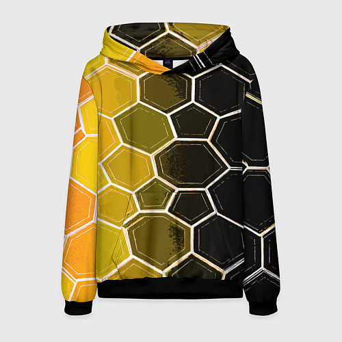 Мужская толстовка Белые шестиугольники на чёрно-жёлтом фоне / 3D-Черный – фото 1