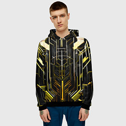 Толстовка-худи мужская Gold lines on a black background, цвет: 3D-черный — фото 2