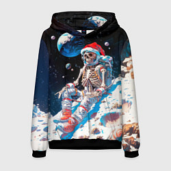 Толстовка-худи мужская Санта скелет астронавт, цвет: 3D-черный
