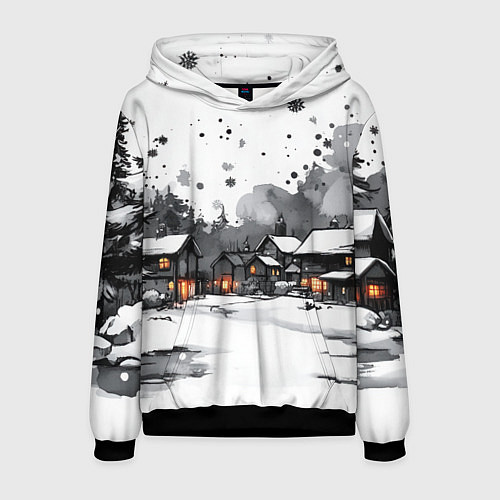 Мужская толстовка Белый заснеженный город / 3D-Черный – фото 1
