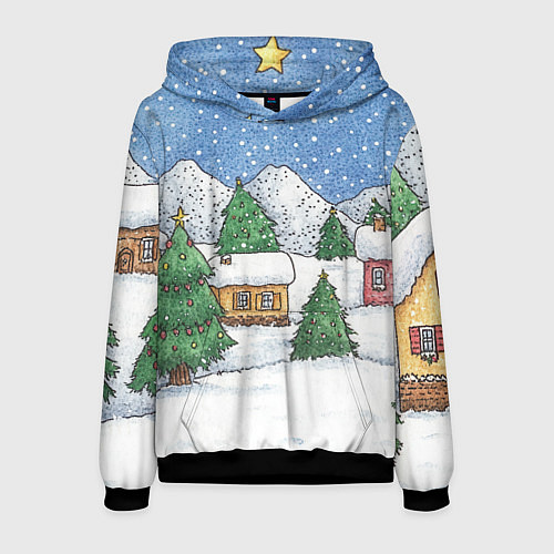 Мужская толстовка Домики и елки - новый год / 3D-Черный – фото 1