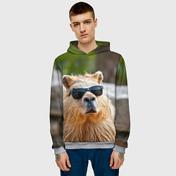 Толстовка-худи мужская Модная капибара в темных очках, цвет: 3D-меланж — фото 2