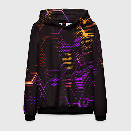 Мужская толстовка Жёлто-фиолетовые точки и линии на чёрном фоне / 3D-Черный – фото 1