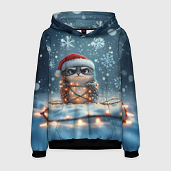 Толстовка-худи мужская Сердитый новогодний ёжик, цвет: 3D-черный
