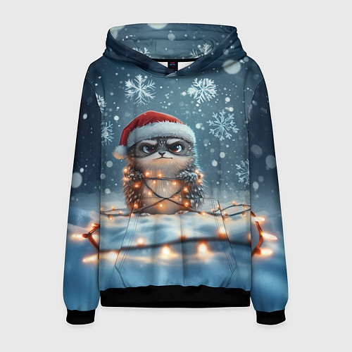 Мужская толстовка Сердитый новогодний ёжик / 3D-Черный – фото 1