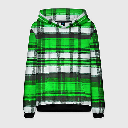 Мужская толстовка Зелёно-белая ткань в клетку / 3D-Черный – фото 1