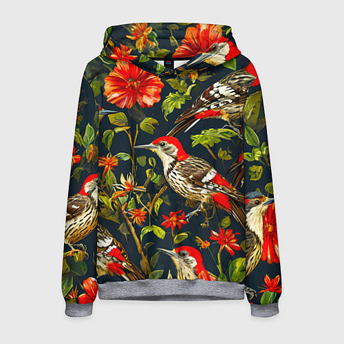 Мужская толстовка Дятлы и цветочки / 3D-Меланж – фото 1