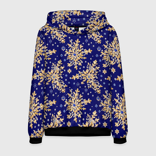 Мужская толстовка Золотые снежинки на синем шелке / 3D-Черный – фото 1