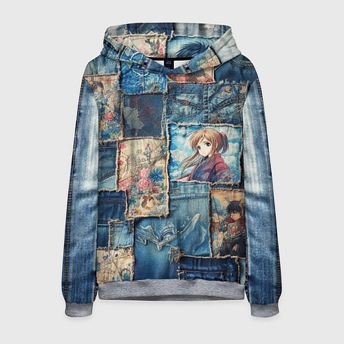 Мужская толстовка Аниме влюбленные на пэчворк / 3D-Меланж – фото 1