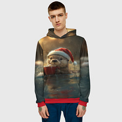 Толстовка-худи мужская Выдра с кофе на новый год, цвет: 3D-красный — фото 2