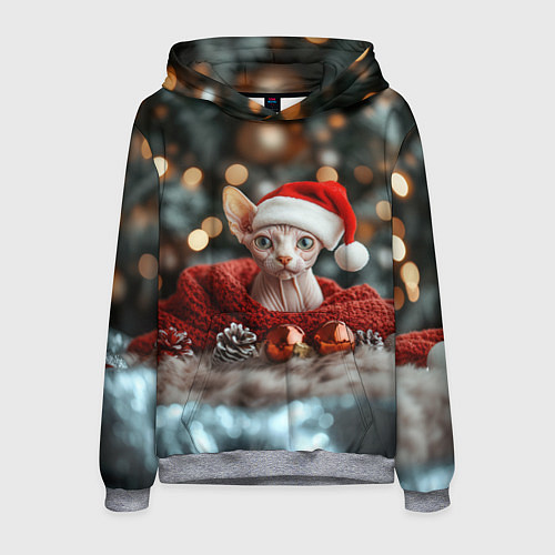 Мужская толстовка Новогодний кот сфинкс / 3D-Меланж – фото 1
