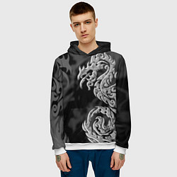 Толстовка-худи мужская Серый дракон трайбл, цвет: 3D-белый — фото 2