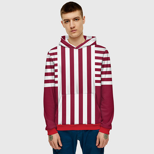 Мужская толстовка Бело красный узор в полоску / 3D-Красный – фото 3