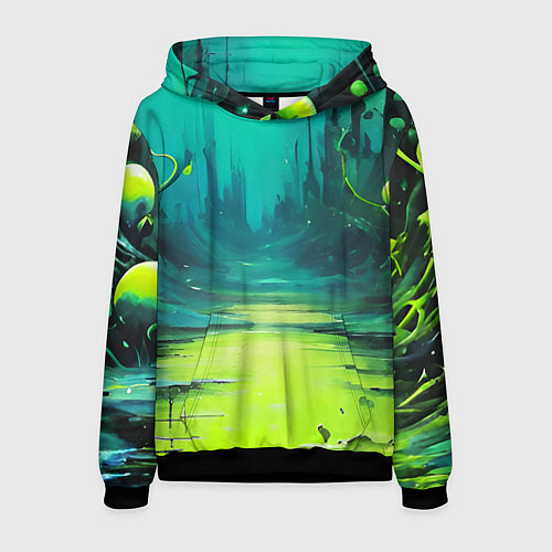 Мужская толстовка Зелёная кислотная абстракция / 3D-Черный – фото 1