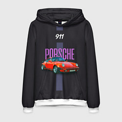 Толстовка-худи мужская Porsche 911 cпортивный немецкий автомобиль, цвет: 3D-белый