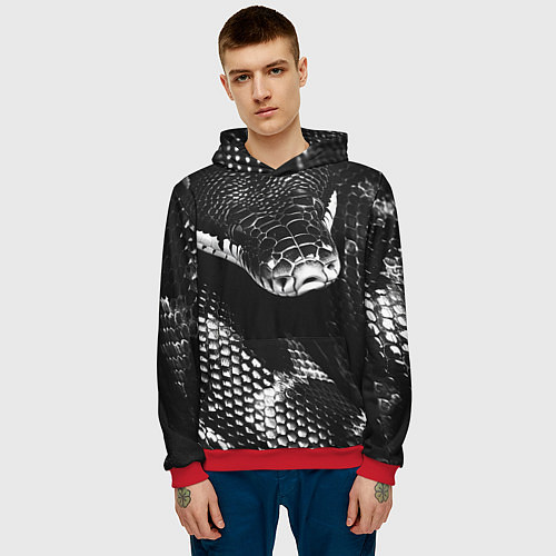 Мужская толстовка Черно-белая змея / 3D-Красный – фото 3